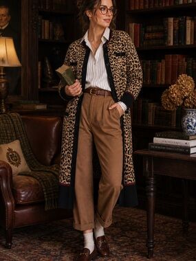 Karl Lagerfeld Leopard-Print Long Cardigan